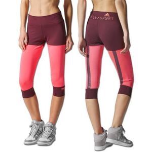 Adidas Stellasport maroon burgundy neon fluorescent pink stripe capri leggings M